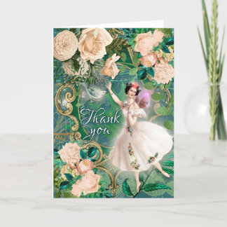 Vintage victorian thank you card. ballerina, fairy