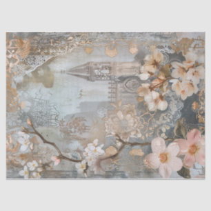 Vintage Victorian Turreted Church Decoupage Tissue Paper