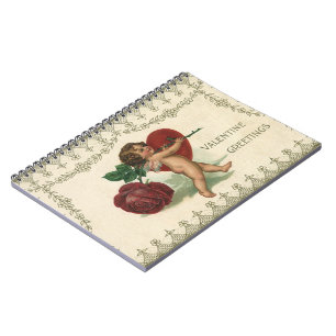 Vintage Victorian Valentine Cherub, Rose and Heart Notebook