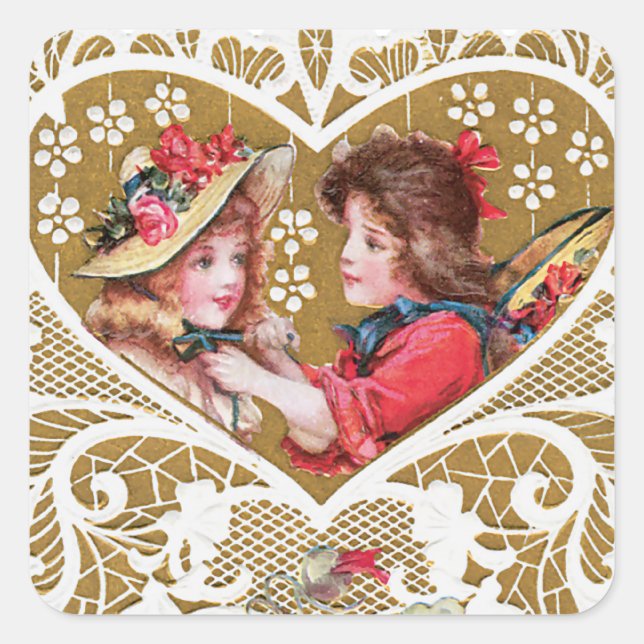 Vintage Victorian Valentine Square Sticker (Front)