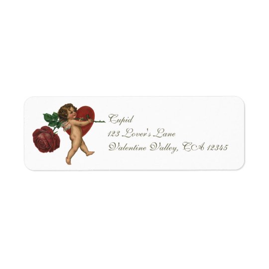 Vintage Victorian Valentines Angel, Red Rose Heart Return Address Label