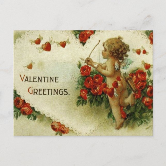 Vintage Victorian Valentines Cherub Holiday Postcard (Front)