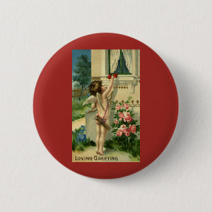 Vintage Victorian Valentine's Day, Angel Hearts 2 Inch Round Button