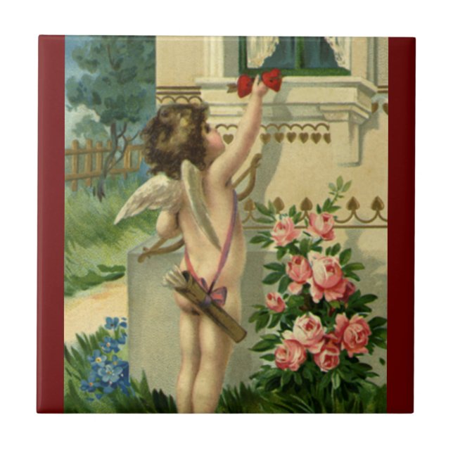 Vintage Victorian Valentine's Day, Angel Hearts Tile (Front)