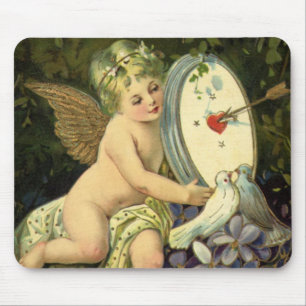 Vintage Victorian Valentines Day, Angel Love birds Mouse Pad