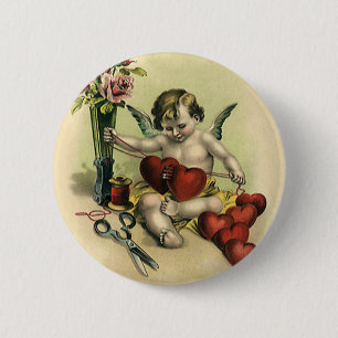 Vintage Victorian Valentine's Day Angel Seamstress 2 Inch Round Button
