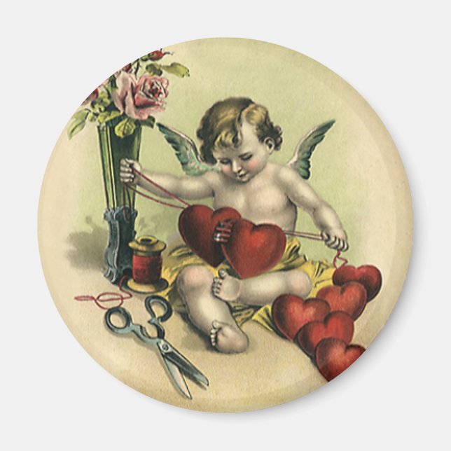 Vintage Victorian Valentine's Day Angel Seamstress Magnet (Front)