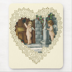 Vintage Victorian Valentine's Day, Angel w Letters Mouse Pad