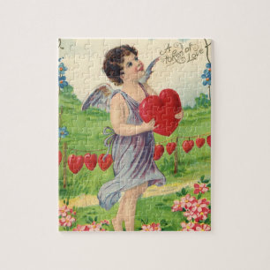 Vintage Victorian Valentines Day, Angel with Heart Jigsaw Puzzle