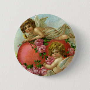 Vintage Victorian Valentines Day Angels Heart Rose 2 Inch Round Button