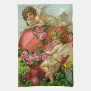 Vintage Victorian Valentines Day Angels Heart Rose Kitchen Towel