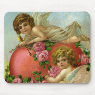 Vintage Victorian Valentines Day Angels Heart Rose Mouse Pad