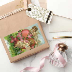 Vintage Victorian Valentines Day Angels Heart Rose Sticker