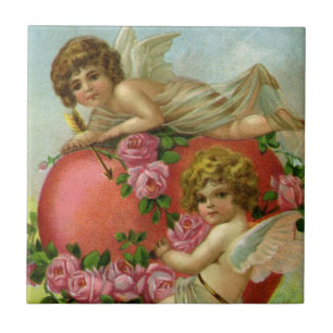 Vintage Victorian Valentines Day Angels Heart Rose Tile