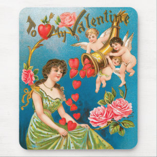 Vintage Victorian Valentine's Day Angels & Hearts Mouse Pad