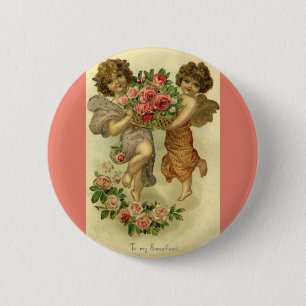 Vintage Victorian Valentine's Day, Angels Roses 2 Inch Round Button