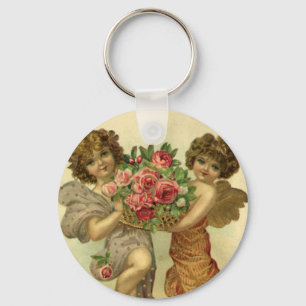 Vintage Victorian Valentine's Day, Angels Roses Keychain