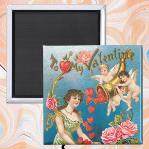Vintage Victorian Valentine's Day Angels with Girl Magnet