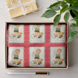 Vintage Victorian Valentines Day Boy, Cat and Dogs Tissue Paper