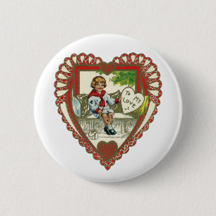 Vintage Victorian Valentine's Day, Boy in Heart 2 Inch Round Button