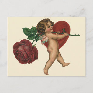 Vintage Victorian Valentine's Day Cherub and Rose Holiday Postcard