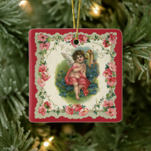 Vintage Victorian Valentine's Day, Cherub on Phone Ceramic Ornament