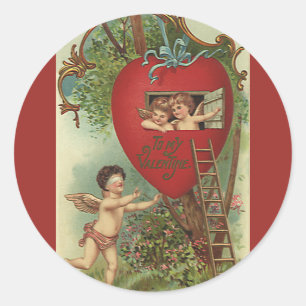 Vintage Victorian Valentines Day Cherubs Treehouse Classic Round Sticker