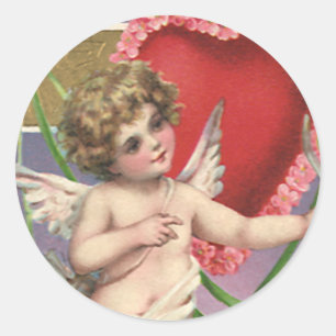 Vintage Victorian Valentine's Day Cupid with Heart Classic Round Sticker