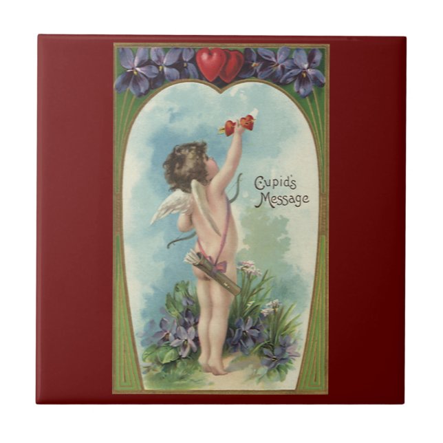 Vintage Victorian Valentine's Day, Cupid's Message Tile (Front)