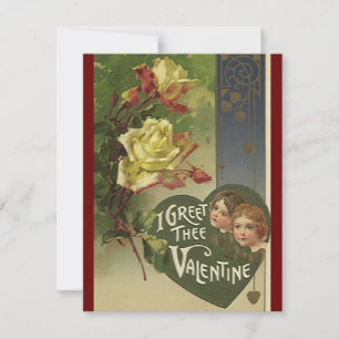 Vintage Victorian Valentine's Day, Girls and Roses Holiday Card