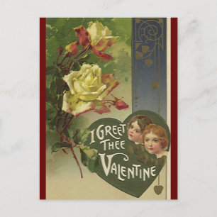 Vintage Victorian Valentine's Day, Girls and Roses Holiday Postcard