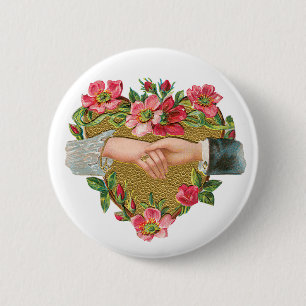 Vintage Victorian Valentine's Day, Hands w Flowers 2 Inch Round Button