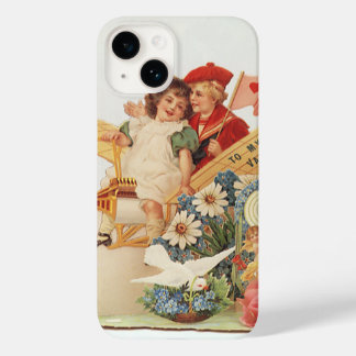 Vintage Victorian Valentines Day, Kids in Airplane Case-Mate iPhone 14 Case