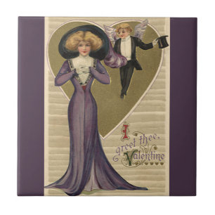 Vintage Victorian Valentine's Day, Lady in Purple Tile