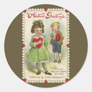 Vintage Victorian Valentine's Day, Shy Children Classic Round Sticker