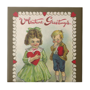 Vintage Victorian Valentine's Day, Shy Children Tile