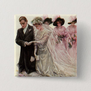 Vintage Victorian Wedding Ceremony Bride and Groom 2 Inch Square Button