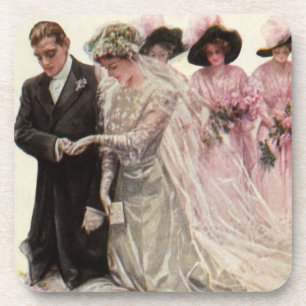 Vintage Victorian Wedding Ceremony Bride and Groom Coaster