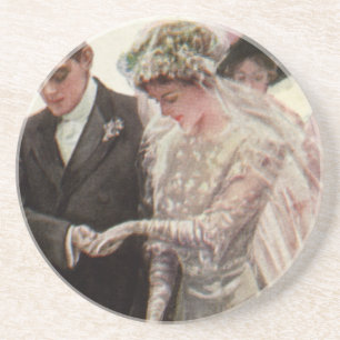 Vintage Victorian Wedding Ceremony Bride and Groom Coaster
