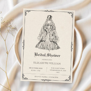 Vintage victorian wedding dress bridal shower invitation