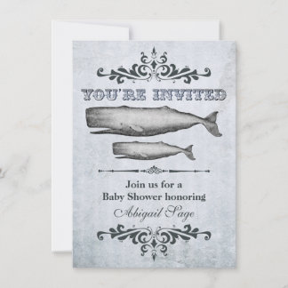 Vintage Victorian Whale Beach Baby Shower Invitation