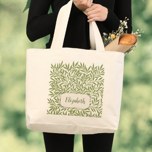 Vintage Victorian Willow Leaves by William Morris Large Tote Bag