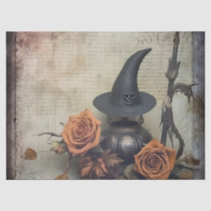Vintage Victorian Witch Pumpkin Roses Tissue Paper