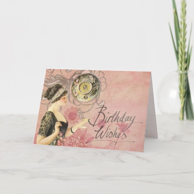 Vintage Victorian Woman Happy Birthday Card (Front)