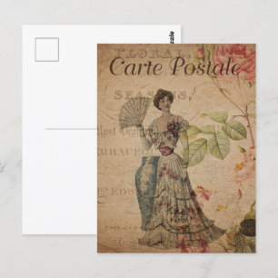 Vintage Victorian Woman with Fan Postcard