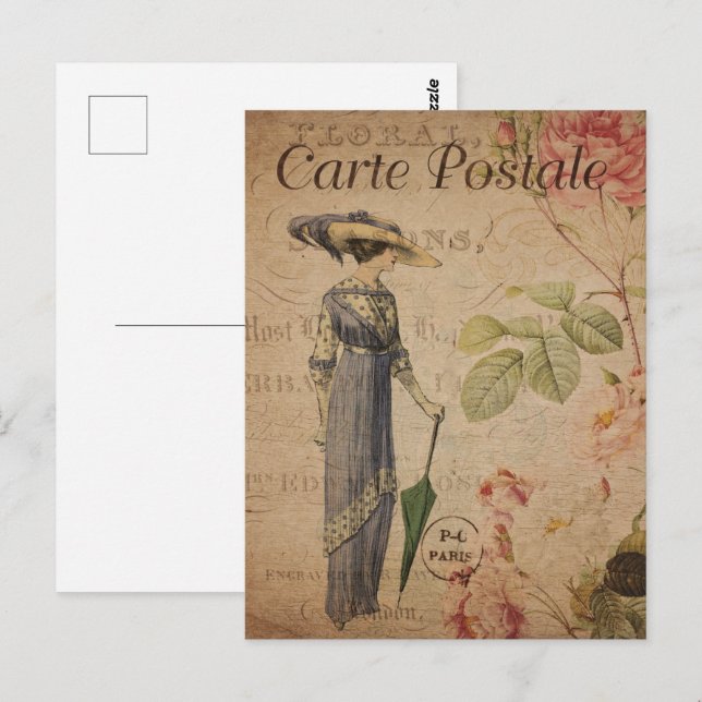 Vintage Victorian Woman with Parasol Postcard (Front/Back)