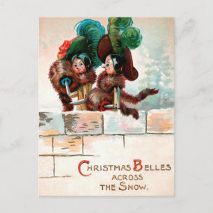 Vintage Victorian Wooded Christmas Dolls Postcard