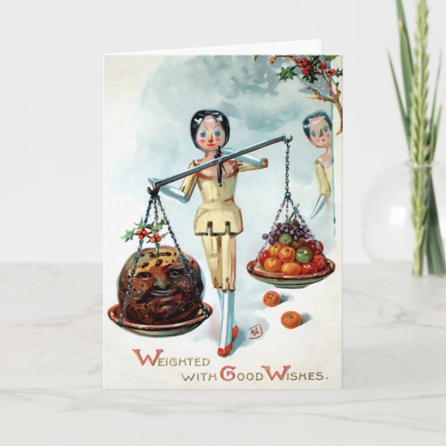 Vintage Victorian Wooden Dolls Scale Holiday Card (Front)
