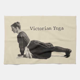 Vintage Victorian Yoga Woman Upward Dog Pose Print Kitchen Towel