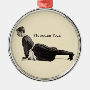 Vintage Victorian Yoga Woman Upward Dog Pose Print Metal Ornament